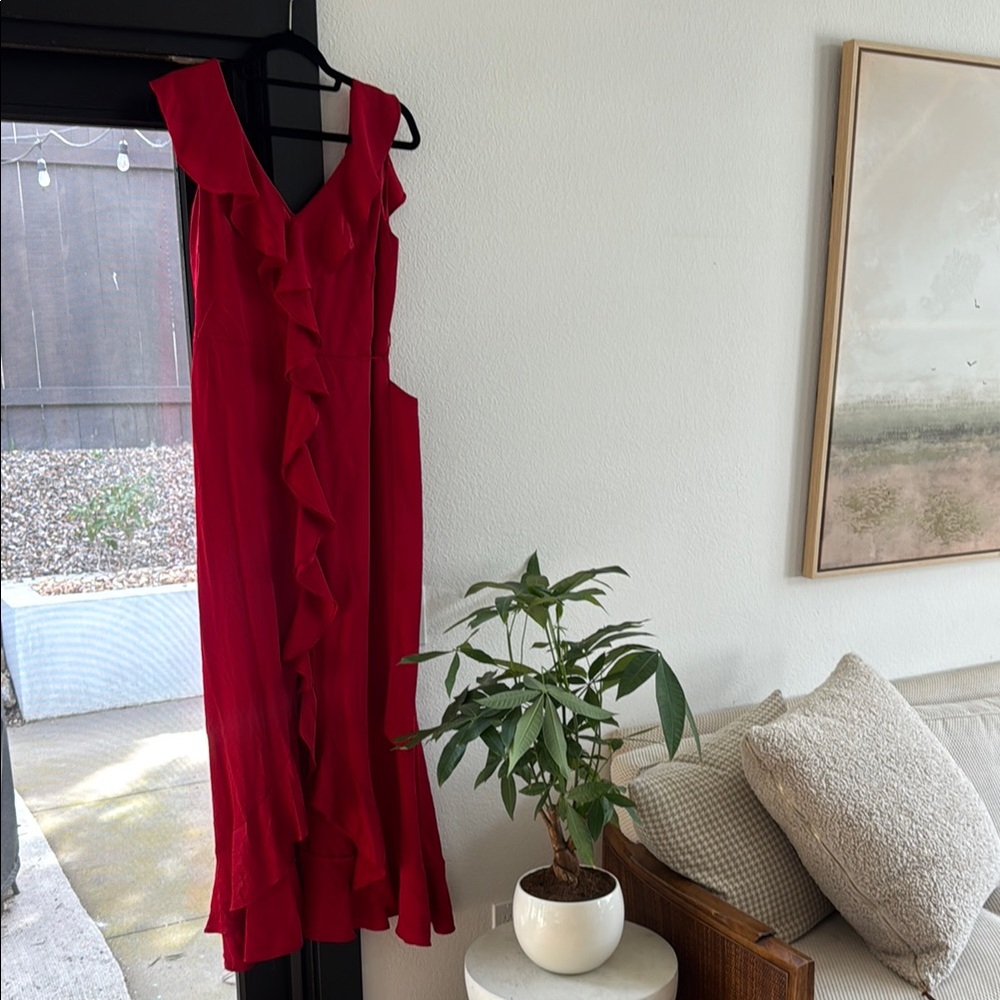 Elegant Red Silk Ruffle Dress